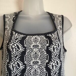 Cabi Black White Geometric Knit Peplum Tank Top Square Neck Style 887 Medium‎